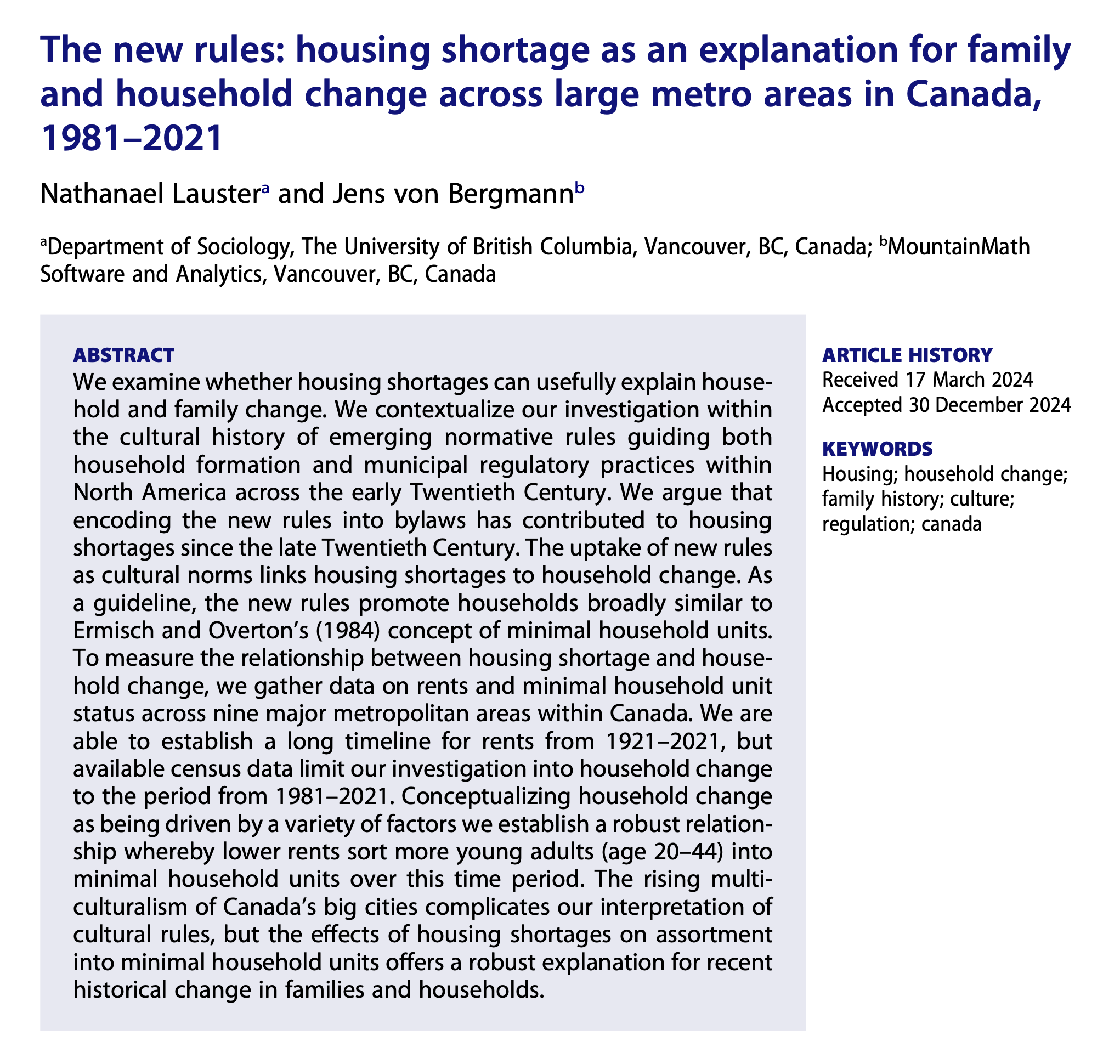 Housing Shortage & Household Change
